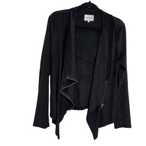 VIGOSS Women Black Drape Front Zipper Accent Cardigan Microsuede Jacket Large